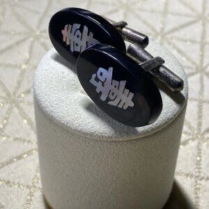 Vintage T.AR Japan Amber-Style Galalith Cufflinks with Mother of Pearl Inlay1950